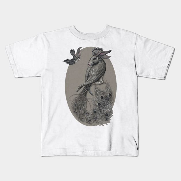 Peacock Bunny and Friend Kids T-Shirt by justteejay